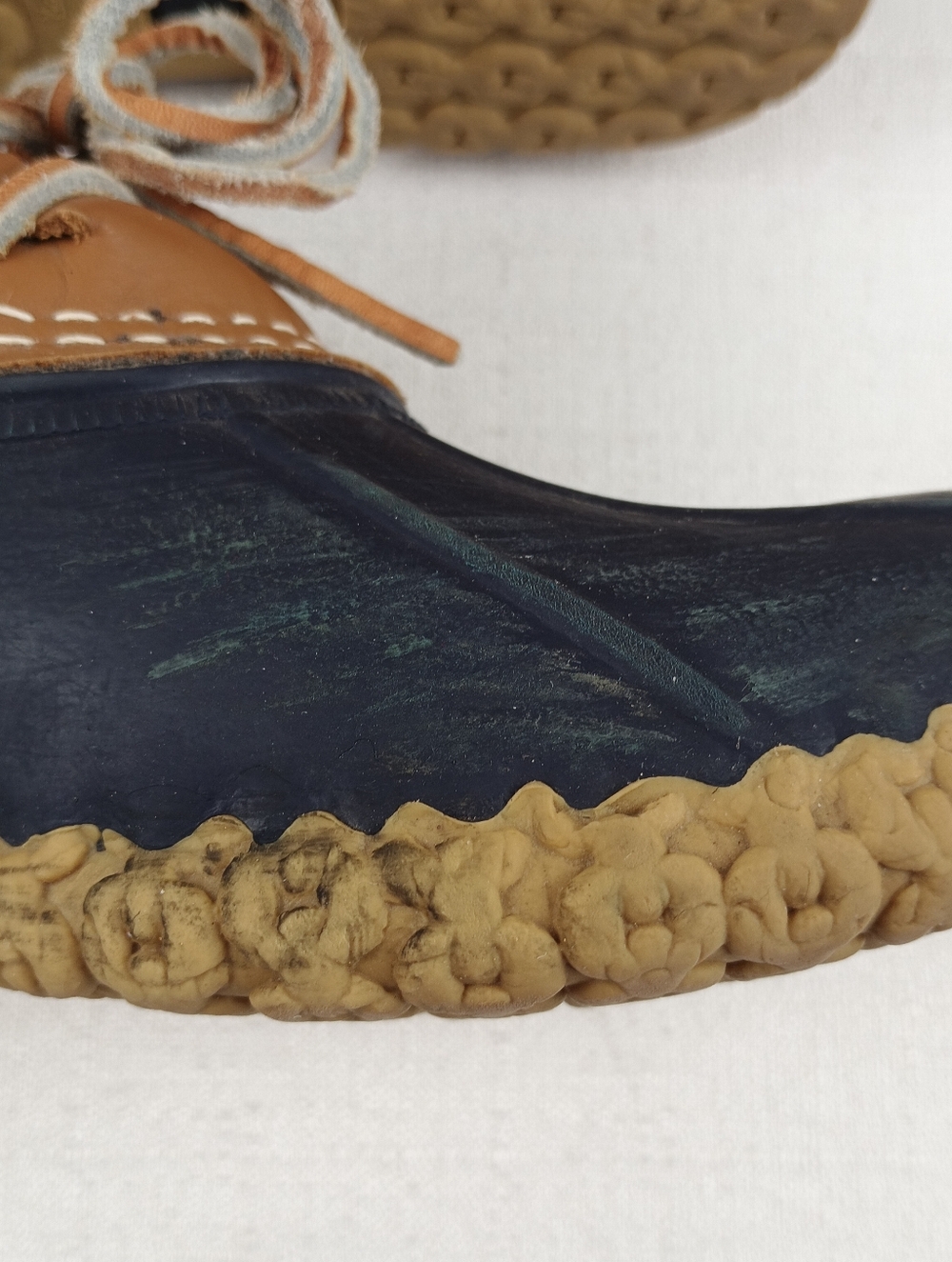 L.L. Bean tan leather &blue rubber low ankle gumshoe duck boot womens sz. 7M - Picture 4 of 15